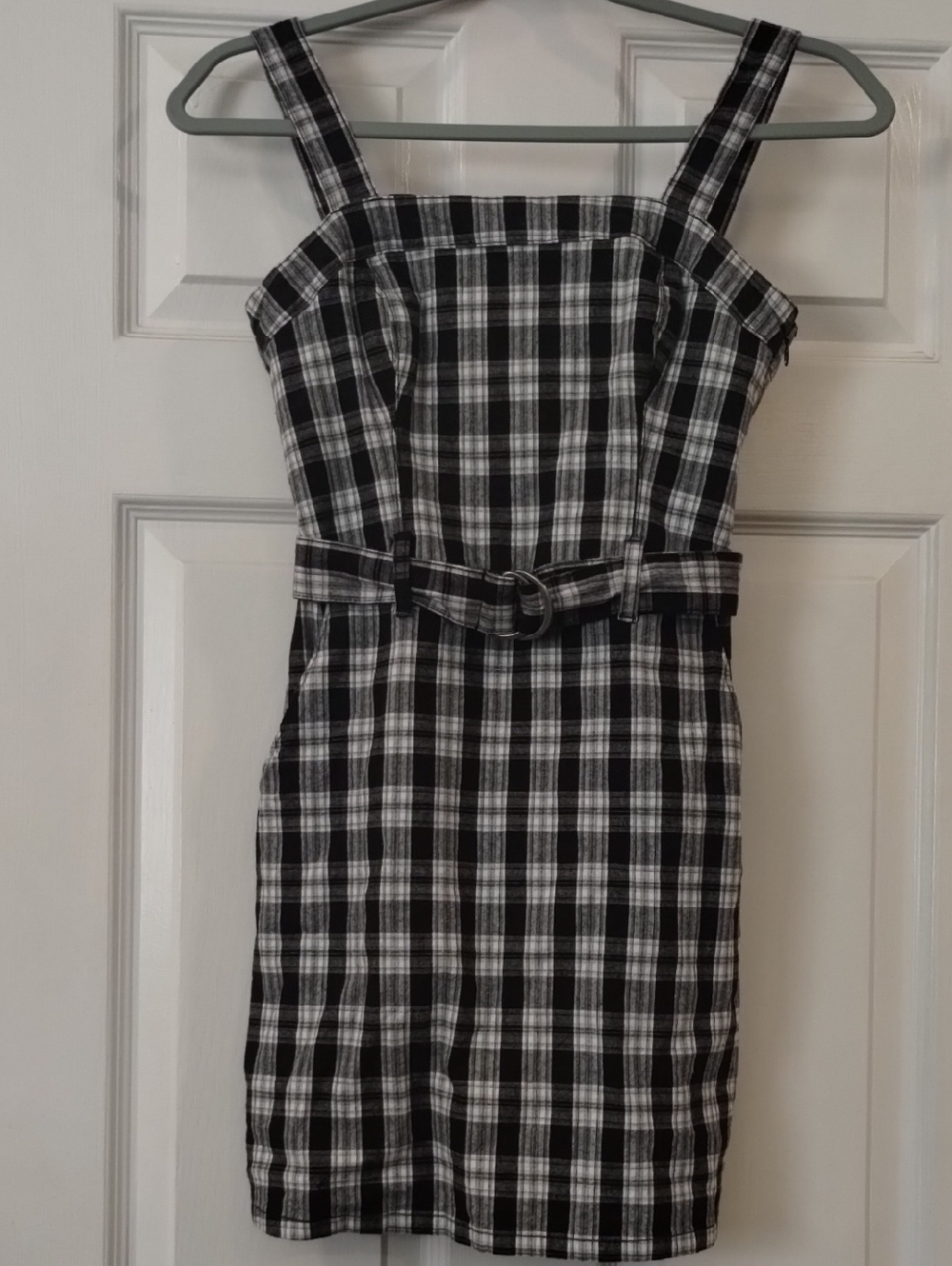 Hollister Black and White Plaid Belted Mini Dress.  (129)